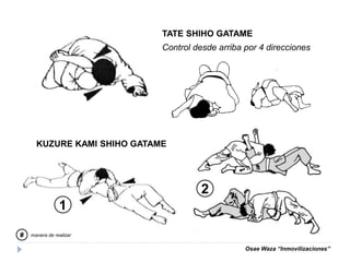 TATE SHIHO GATAME
Control desde arriba por 4 direcciones
Osae Waza “Inmovilizaciones”
KUZURE KAMI SHIHO GATAME
1
2
# maner...