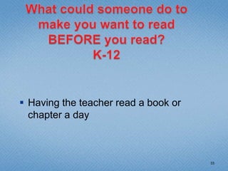 What could someone do to make you want to read BEFORE you read?K-5Reading books for a contest29