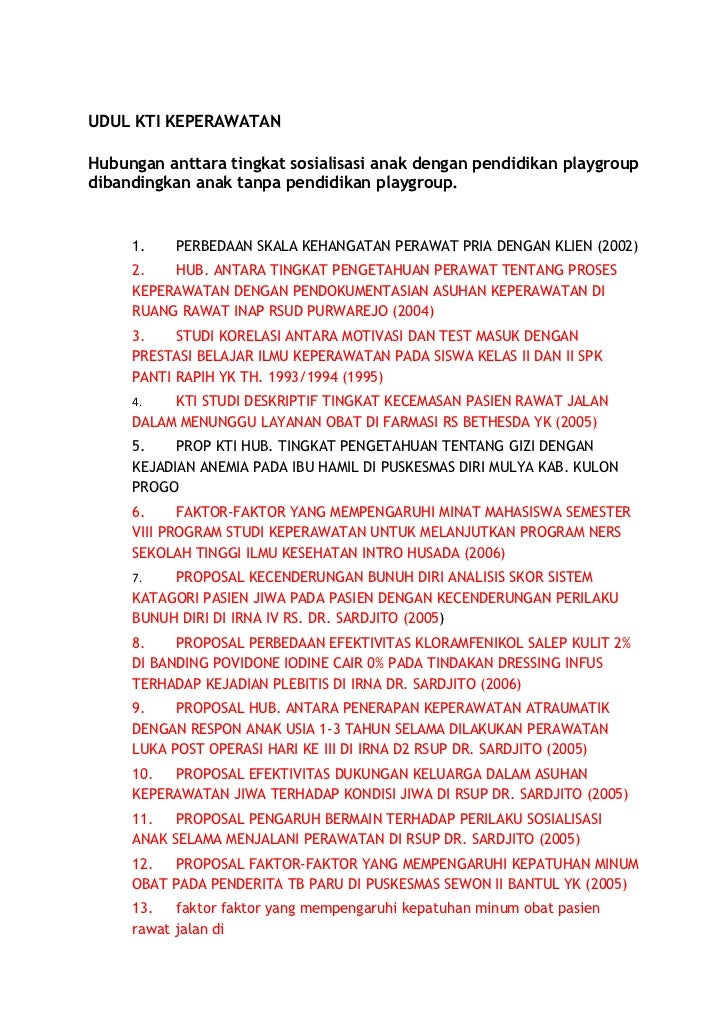 Kumpulan Judul Skripsi Keperawatan Terlengkap Docx