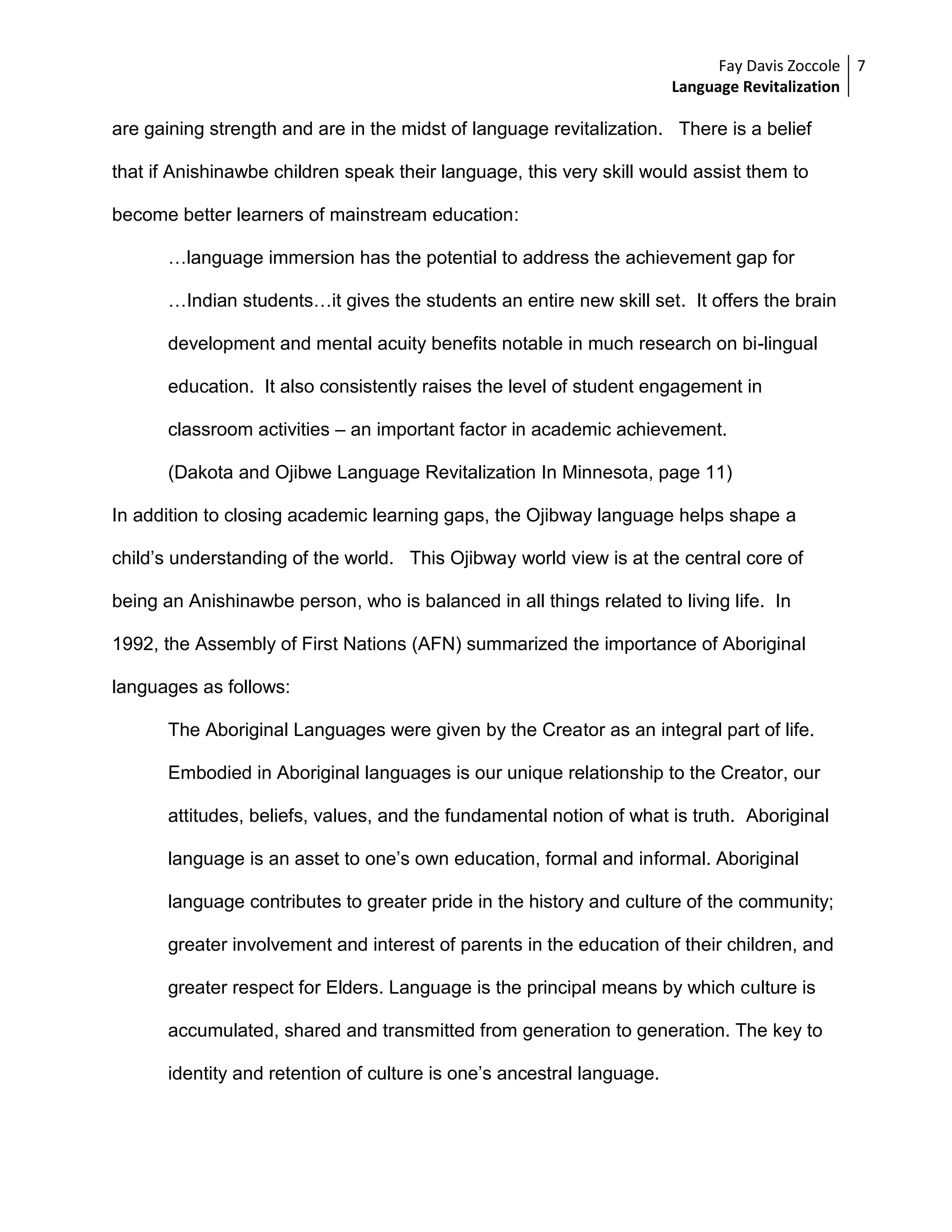 Language Revitalization in Treaty #3 Schools | PDF