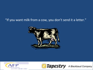“ If you want milk from a cow, you don’t send it a letter.” Jerry Panas 
