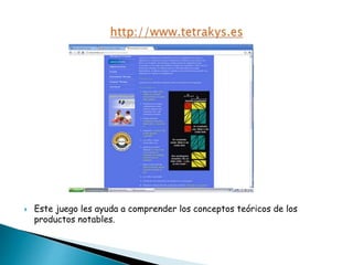  Este juego les ayuda a comprender los conceptos teóricos de los
productos notables.
 