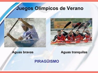 Juegos Olímpicos de Verano PIRAGÜISMO Aguas bravas  Aguas tranquilas 
