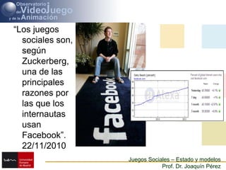 “Los juegos sociales son, según Zuckerberg, una de las principales razones por las que los internautas usan Facebook”. 22/11/2010