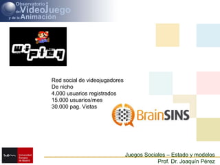 Red social de videojugadoresDe nicho4.000 usuarios registrados15.000 usuarios/mes30.000 pag. Vistas