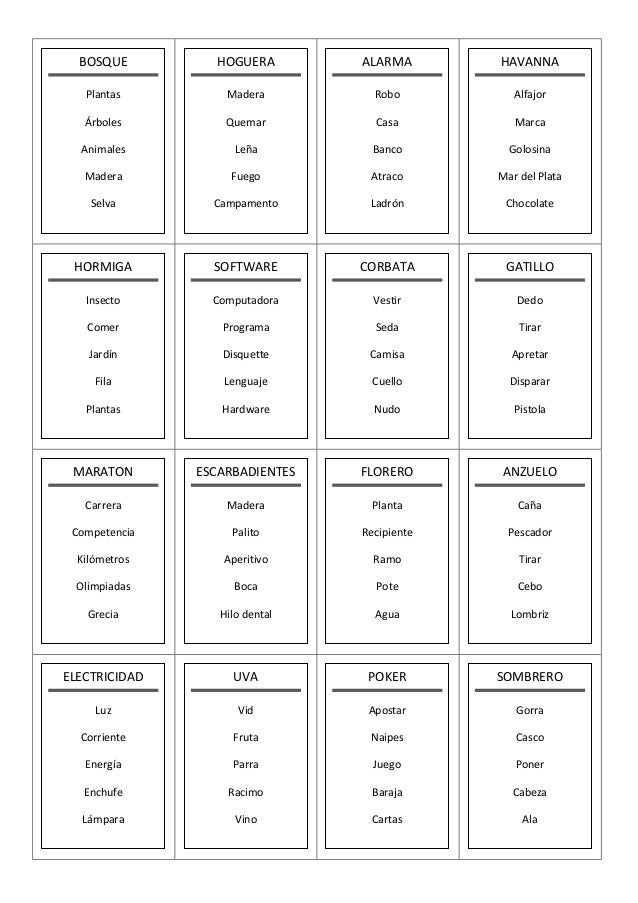 Cartas Juego Tabú