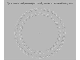 Fija tu mirada en el punto negro central y mueve la cabeza adelante y atrás. 