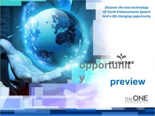 opportunit
y
Discover the new technology
Of Youth Enhancements System
And a life changing opportunity
preview
 