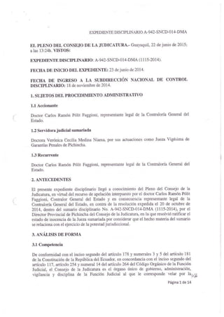 Jueza sancionada veronica med ina exp. d iscipli a 942-sncd-014-dma-pleno consejo de la judicatura gye 22 junio 2015