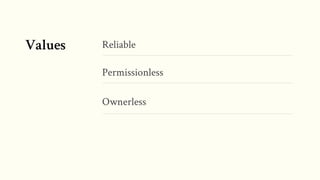 Values Reliable
Permissionless
Ownerless