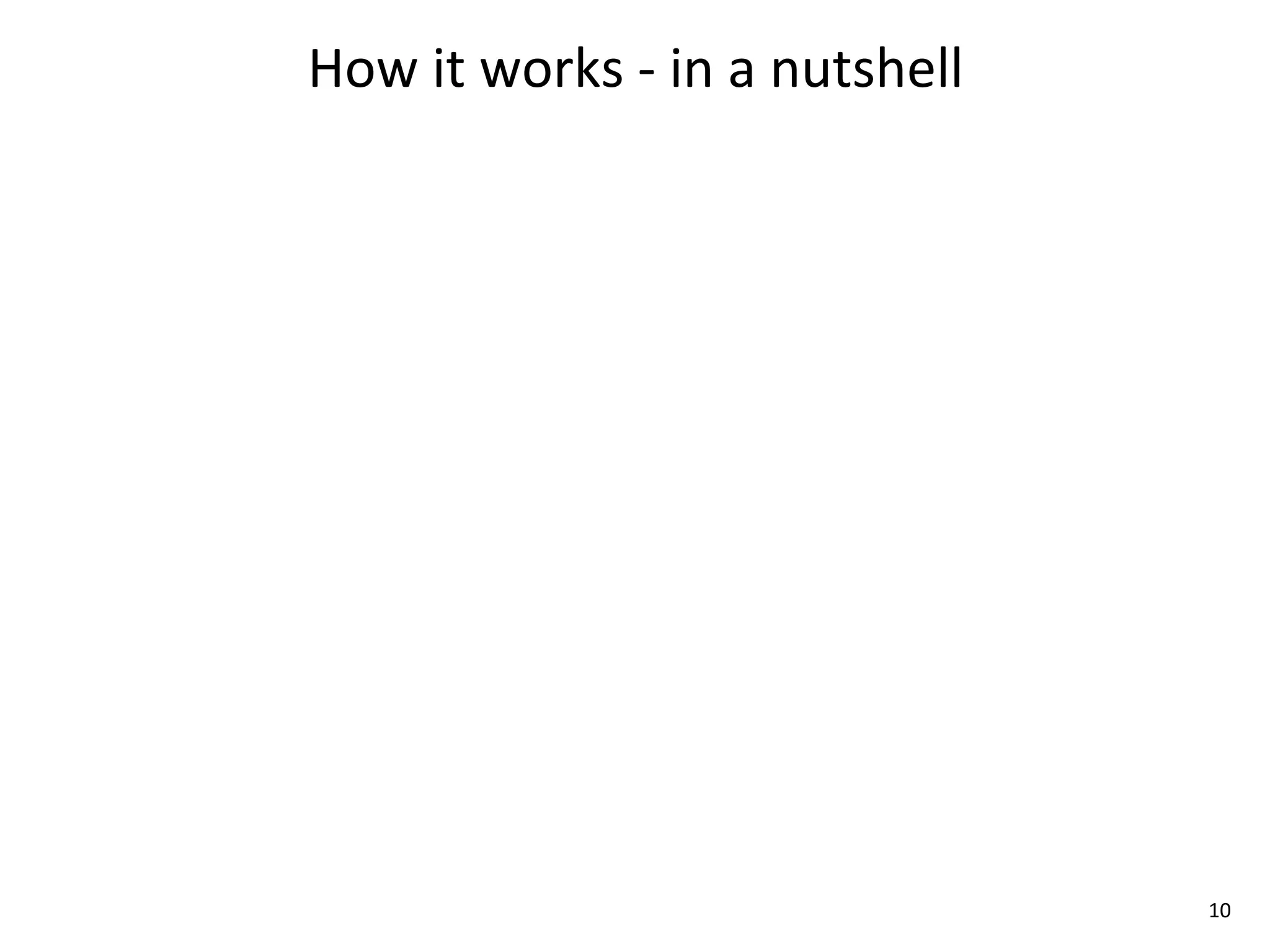 How	
  it	
  works	
  -­‐	
  in	
  a	
  nutshell




                                                   10
 