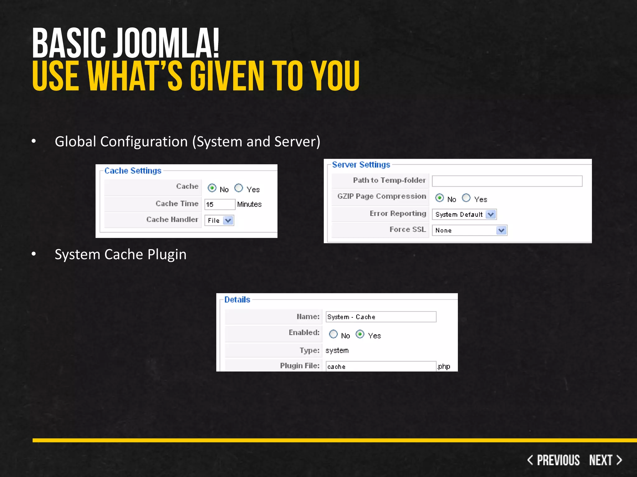 •   Global Configuration (System and Server)




•   System Cache Plugin
 