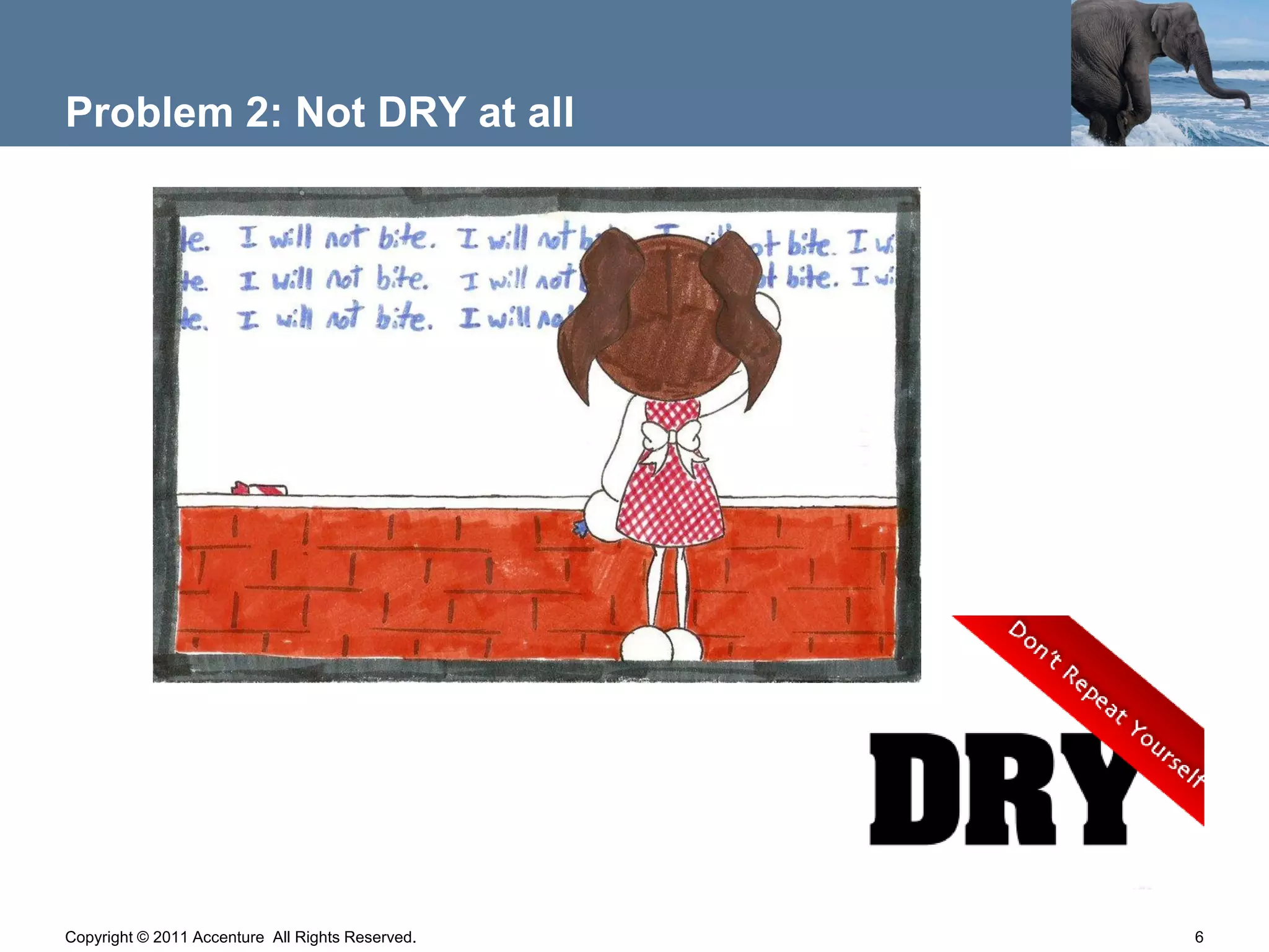 Problem 2: Not DRY at all




Copyright © 2011 Accenture All Rights Reserved.   6
 