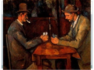  Pel que fa al color, en el qual predominen determinades

tonalitats cromàtiques com ara els ocres, el pintor l’utilitza per
reforçar la contraposició formal de tots dos jugadors, invertint
els colors de la jaqueta i els pantalons de l’un i l’altre.

 