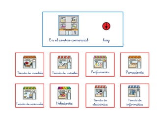 En el centro comercial hay
Tienda de
electrónica
PanaderíaTienda de móviles
Tienda de animales Heladería
Tienda de muebles Perfumería
Tienda de
informática
 