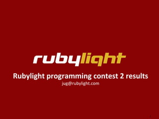 1
Rubylight programming contest 2 results
jug@rubylight.com
 