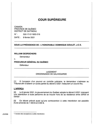 Me William Desrochers c. Procureur général du Québec - Jugement (8 février 2021)