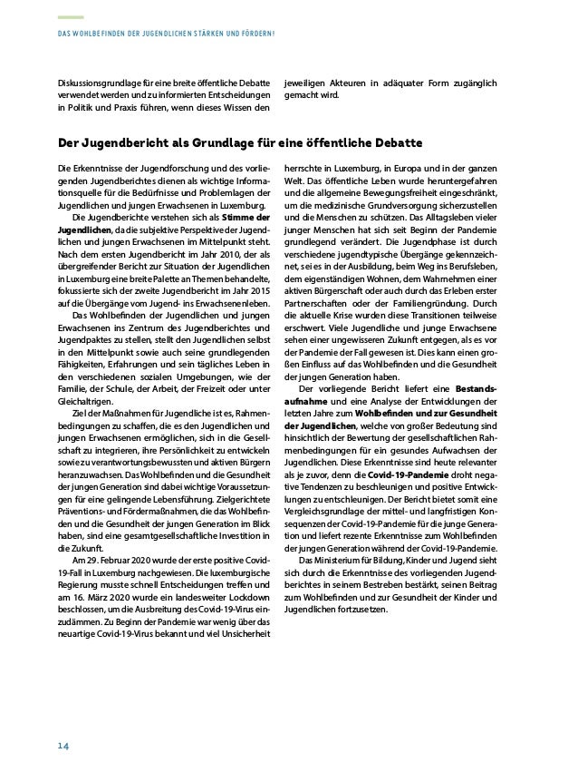 14
das Wohlbefinden der jugendlichen stärken und Fördern!
Diskussionsgrundlage für eine breite öffentliche Debatte
verwend...