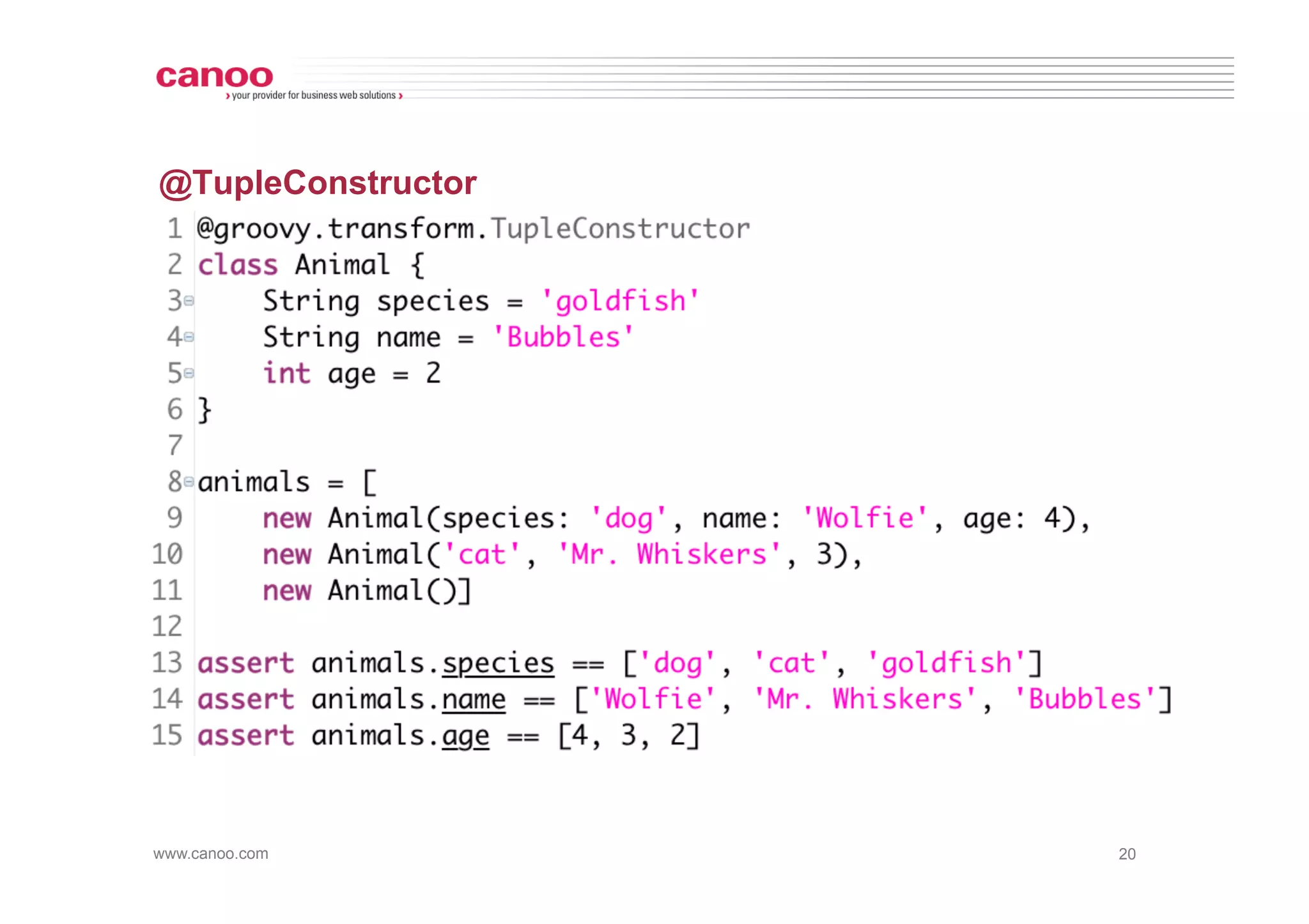 @TupleConstructor




www.canoo.com       20
 