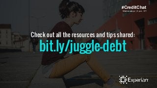 #CreditChat 
Wednesdays | 3 p.m. ET 
Check out all the resources and tips shared: 
bit.ly/juggle-debt 
 