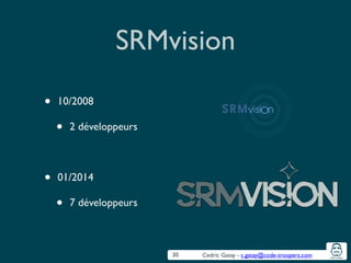Cedric Gatay - c.gatay@code-troopers.com
SRMvision
30
• 10/2008	

• 2 développeurs	

!
• 01/2014	

• 7 développeurs
 