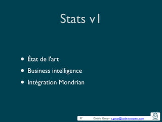 Cedric Gatay - c.gatay@code-troopers.com
Stats v1
• État de l'art	

• Business intelligence	

• Intégration Mondrian
37
 