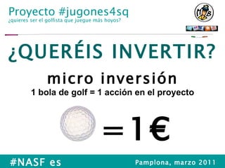 ¿QUERÉIS INVERTIR? micro inversión 1 bola de golf = 1 acción en el proyecto =1€ 