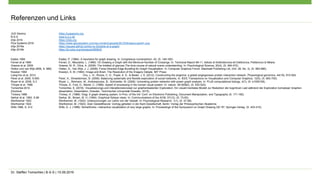 Dr. Steffen Tomschke | B-S-S | 15.09.2016
Referenzen und Links
JUG Saxony https://jugsaxony.org
B-S-S www.b-s-s.de
d3js 2016 https://d3js.org
Pica Systems 2016 https://www.apicasystem.com/wp-content/uploads/2015/04/apica-panel1.png
d3js 2016a https://square.github.io/intro-to-d3/parts-of-a-graph/
d3js 2016b https://bl.ocks.org/mbostock/950642
Eades 1984 Eades, P. (1984): A heuristics for graph drawing. In: Congressus numerantium, 42, (S. 146-160).
Ferrari et al 1969 Ferrari, D., Mezzalira, L. (1969): On Drawing a Graph with the Minimum Number of Crossings. In: Technical Report 69-11, Istituto di Elettrotecnica ed Elettronica, Politecnico di Milano
Greene et al. 2009 Greene, M. R., Oliva, A. (2009): The briefest of glances The time course of natural scene understanding. In: Psychological Science, 20(4), (S. 464-472).
Holton und van Wijk 2009, S. 989) Holten, D., Van Wijk, J. J. (2009): Force‐Directed Edge Bundling for Graph Visualization. In: Computer Graphics Forum. Blackwell Publishing Ltd, (Vol. 28, No. 3), (S. 983-990).
Kosslyn 1994 Kosslyn, S. M. (1994): Image and Brain: The Resolution of the Imagery Debate. MIT Press
Liang-Hui et al. 2012 Chu, L. H., Rivera, C. G., Popel, A. S., & Bader, J. S. (2012). Constructing the angiome: a global angiogenesis protein interaction network. Physiological genomics, 44(19), 915-924.
Perer et al. 2006, S.693 Perer, A., Shneiderman, B. (2006): Balancing systematic and flexible exploration of social networks. In: IEEE Transactions on Visualization and Computer Graphics, 12(5), (S. 693-700).
Royer et al. 2008, S.3 Royer, L., Reimann, M., Andreopoulos, B., Schroeder, M. (2008): Unraveling protein networks with power graph analysis. In: PLoS computational biology, 4(7), (S. e1000108).
Thrope et al. 1996 Thorpe, S., Fize, D., Marlot, C. (1996): Speed of processing in the human visual system. In: nature, 381(6582), (S. 520-522).
Tomschke 2014 Tomschke, S. (2016). Visualisierungs-und Interaktionskonzept zur graphenbasierten Exploration: Ein visuell-mentales Modell zur Reduktion der kognitiven Last während der Exploration komplexer Graphen
(Doctoral dissertation, Dissertation, Dresden, Technischen Universität Dresden, 2015).
Trickery 1988 Trickey, H. (1988): Drag: A graph drawing system. In Proc. of the Intl. Conf. on Electronic Publishing, Document Manipulation, and Typography (S. 171-182).
Sarkar et al. 1993, S.86 Sarkar, M., Brown, M. H. (1994): Graphical fisheye views. In: Communications of the ACM, 37(12), (S. 73-83).
Wertheimer 1922 Wertheimer, M. (1922): Untersuchungen zur Lehre von der Gestalt. In: Psychological Research, 1(1), (S. 47-58).
Wertheimer 1924 Wertheimer, M. (1924): Über Gestalttheorie: Vortrag gehalten in der Kant-Gesellschaft, Berlin: Verlag der Philosophischen Akademie.
Wills 1998, S. 412 Wills, G. J. (1998): NicheWorks—interactive visualization of very large graphs. In: Proceedings of the Symposium on Graph Drawing GD '97, Springer-Verlag. (S. 403-415).
 