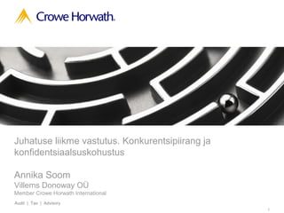 Juhatuse liikme vastutus. Konkurentsipiirang ja
konfidentsiaalsuskohustus
Annika Soom
Villems Donoway OÜ
Member Crowe Horwath International
Audit | Tax | Advisory
1

 