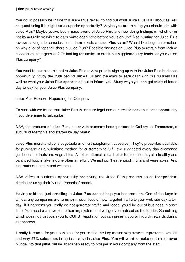 Juice Plus Review The reasons companies fail and an approach to have