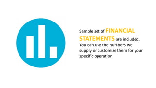 Sample set of FINANCIAL
STATEMENTS are included.
You can use the numbers we
supply or customize them for your
specific operation
For more information, to read product reviews and to order visit:
http://www.juicebarbusinessplan.info/
or
https://www.fiverr.com/jssnetbay/deliver-a-juice-bar-business-plan
 