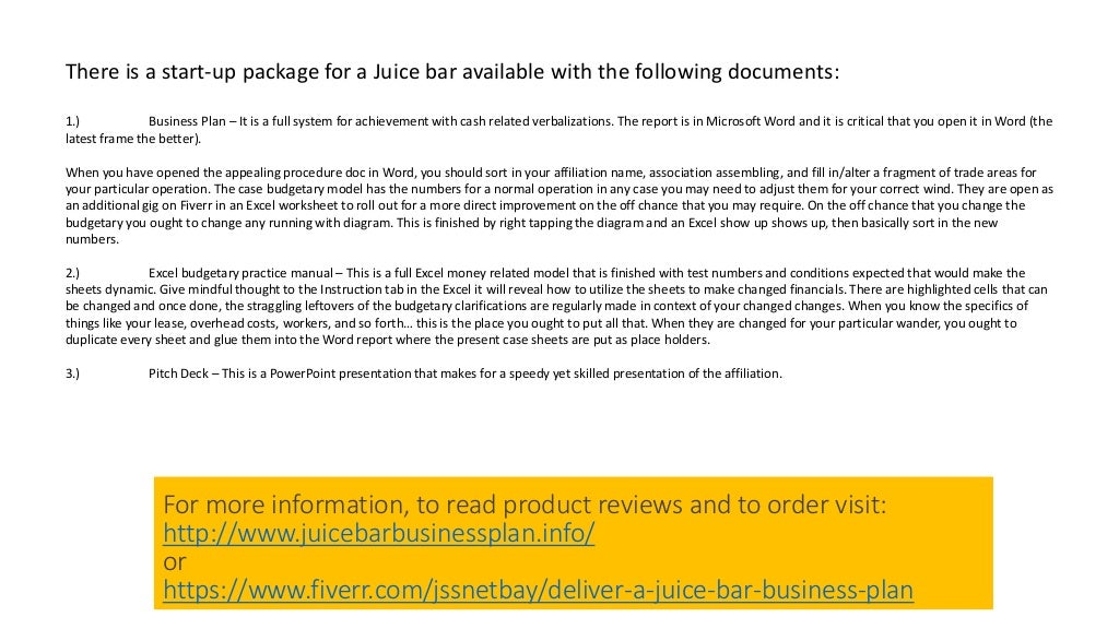 Juice Bar Business Plan Cold Pressed Juices and Others