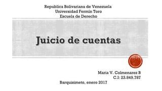 Republica Bolivariana de Venezuela
Universidad Fermín Toro
Escuela de Derecho
Maria V. Colmenarez B
C.I: 23.849.787
Barquisimeto, enero 2017
 
