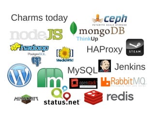 Charms today

               ThinkUp

                  HAProxy

           MySQL         Jenkins
 