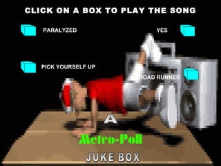 PARALYZED PICK YOURSELF UP YES ROAD RUNNER CLICK ON A BOX TO PLAY THE SONG JUKE BOX A 