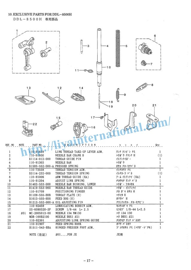 Juki ddl 8500 series, parts list