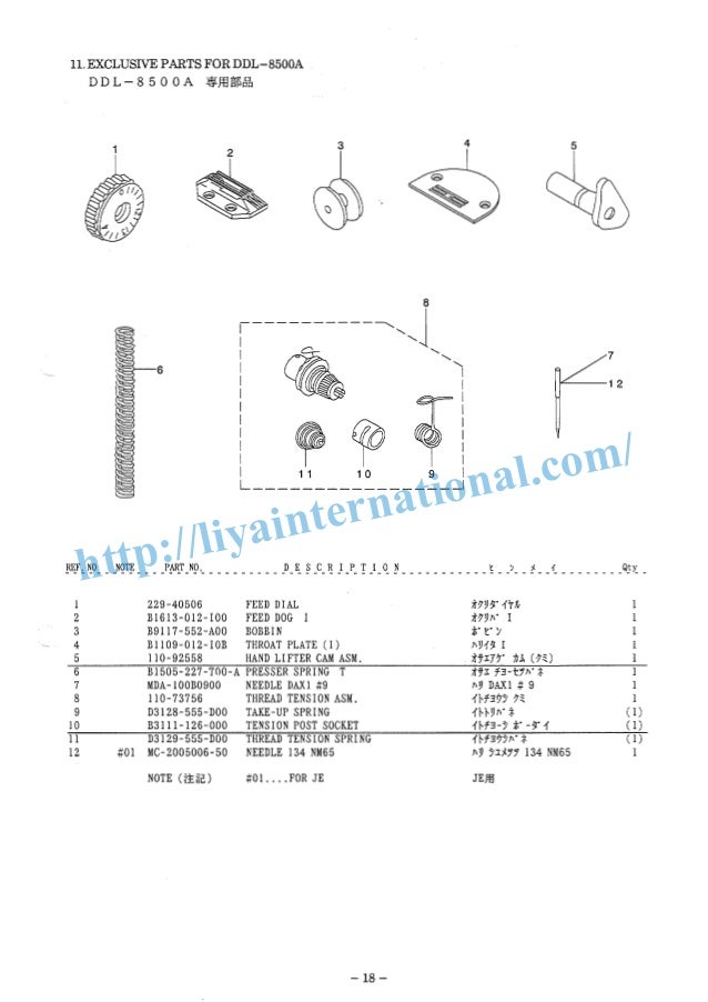 Juki ddl 8500 series, parts list Juki ddl 8500 series, parts list