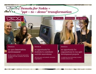 Demola for Nokia =
”ppt – to – demo” transformation
 