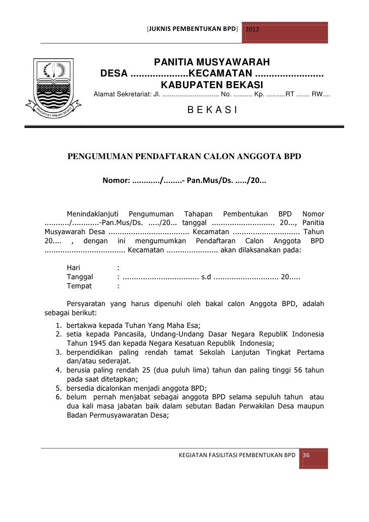 Download Formulir Pendaftaran Calon Bpd - Formulir ...