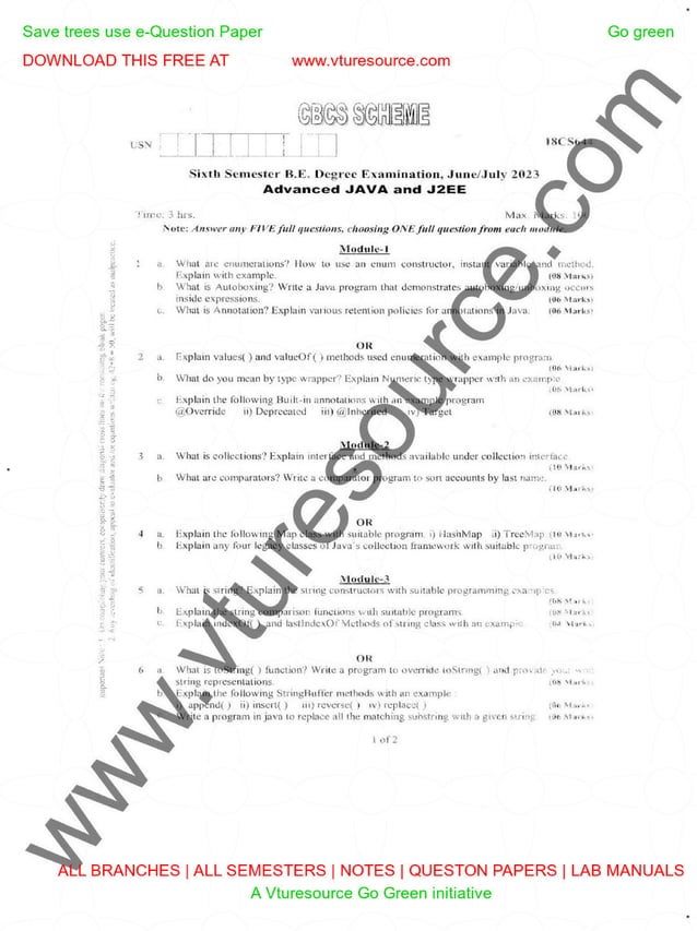Advanced java university question paper pattern | PDF | Free Download