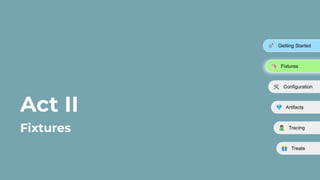 💎 Artifacts
Act II
Fixtures
🚀 Getting Started
🦄 Fixtures
🛠 Configuration
󰨂 Tracing
🎁 Treats
 