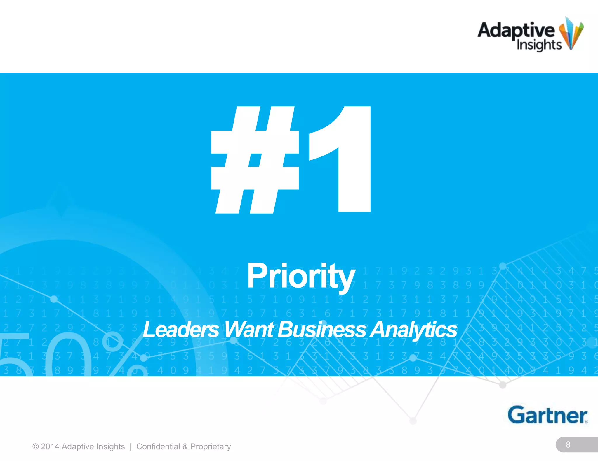 8© 2014 Adaptive Insights | Confidential & Proprietary
#1
Priority
LeadersWant BusinessAnalytics
 