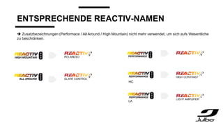 ENTSPRECHENDE REACTIV-NAMEN
HC
 Zusatzbezeichnungen (Performace / All Around / High Mountain) nicht mehr verwendet, um sich aufs Wesentliche
zu beschränken.
 