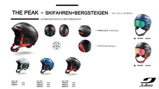 THE PEAK – SKIFAHREN+BERGSTEIGEN
ULTIMATIVER SCHUTZ UND FEDERLEICHT
+ Halterung für Stirnlampe
+ 3D-Ohrabdeckungen
360 / 410 G | IN-MOLD
 