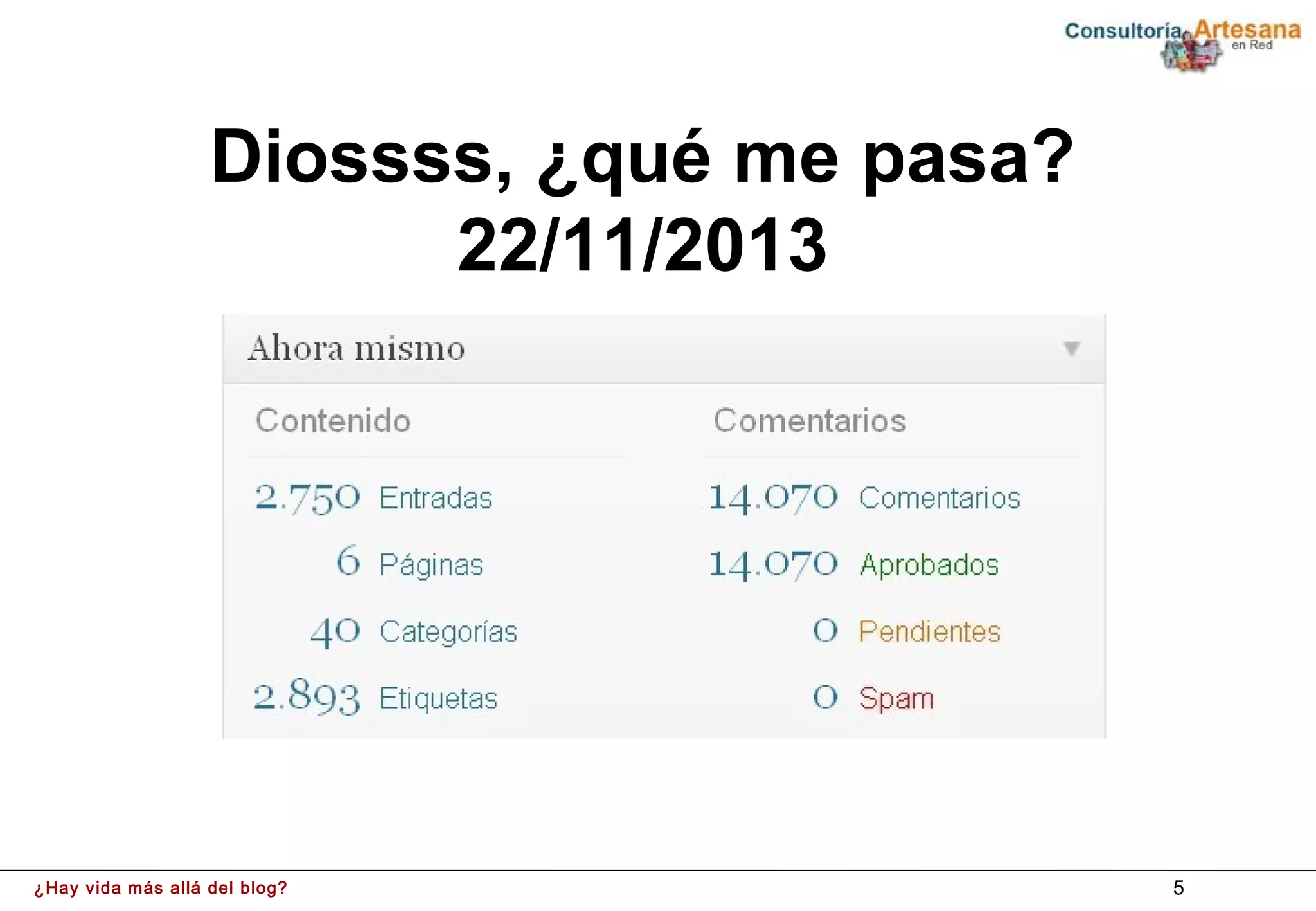 Diossss, ¿qué me pasa?
                         22/11/2013




¿Hay vida más allá del blog?                5
 
