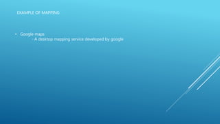 EXAMPLE OF MAPPING
• Google maps
- A desktop mapping service developed by google
 