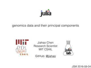 genomics data and their principal components
Jiahao Chen
Research Scientist
MIT CSAIL
GitHub: @jiahao
JSM 2016-08-04
 