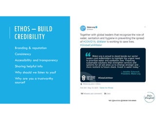 ETHOS – BUILD
CREDIBILITY
Branding & reputation
Consistency
Accessibility and transparency
Sharing helpful info
Why should...