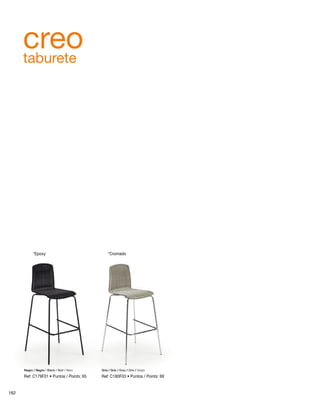 *Epoxy *Cromado 
Negro / Negre / Black / Noir / Nero Gris / Gris / Grey / Gris / Grigio 
Ref: C179F01 • Puntos / Points: 65 
Ref: C180F03 • Puntos / Points: 69 
creo 
taburete 
162 
 