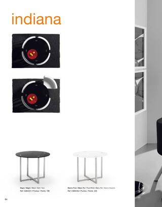 indiana 
Negro / Negre / Black / Noir / Nero Blanco Puro / Blanc Pur / Pure White / Blanc Pur / Bianco Assoluto 
Ref: C084C01 • Puntos / Points: 198 Ref: C084C05 • Puntos / Points: 235 
64 
 